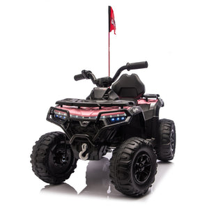English Elm 24v Kids Electric Ride-on Atv with Dual Motors Bluetooth Led Lights and Flag Poles Pink W1578P305896