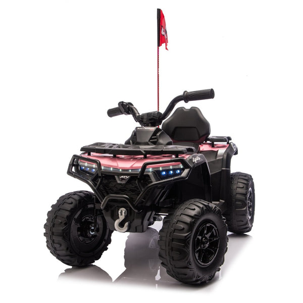 English Elm 24v Kids Electric Ride-on Atv with Dual Motors Bluetooth Led Lights and Flag Poles Pink W1578P305896