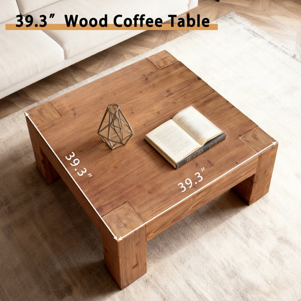 English Elm Coffee Table Solid Wood Square Low Profile Wabi-sabi Living Room Natural Grain W3306P408781
