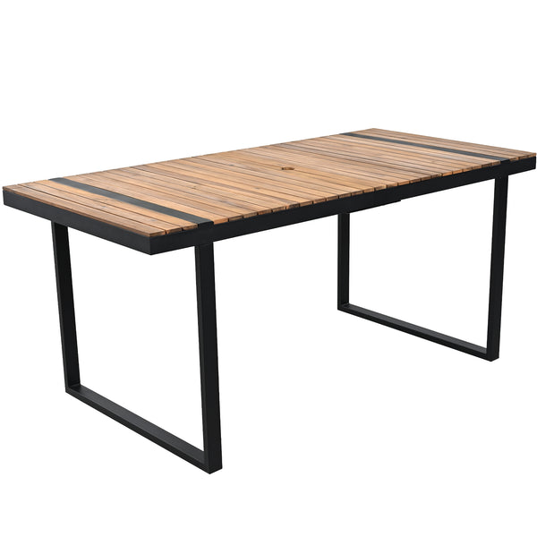 English Elm 7 Piece Outdoor Dining Set with Acacia Wood & Steel Frame, Water-Resistant Cushions, Umbrella Hole Grey N719Z000140E