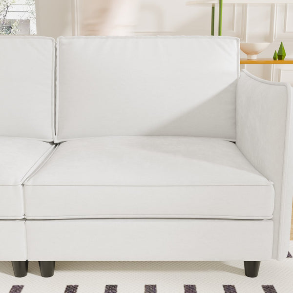 English Elm 107.8'' L-Shaped 3-Seater Sofa With Movable Ottoman & Arm Pockets – Stylish Comfort For Any Space W680S00035