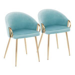 English Elm Claire Velvet Dining Chairs Set of 2 - Gold Metal Frame, Light Blue Upholstery, Contemporary Glam Style B202S01353