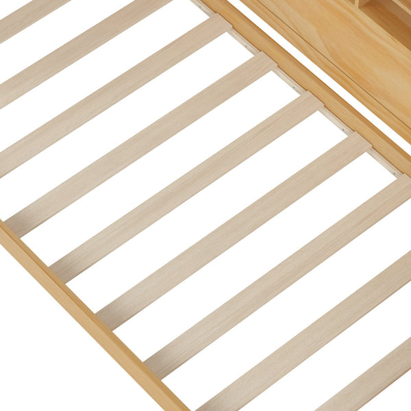 English Elm Wooden Twin Daybed with Built-In Desk, Side Shelves and Dual Drawers for Smart Space Saving Natural 54.9 L x 18.75 W x 5.6 H N733S241484M