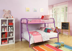 English Elm Tritan Twin/Full Metal Bunk Bed in Purple Finish with Built-In Ladders, Full Guardrail, 660lb Capacity B2726P400274