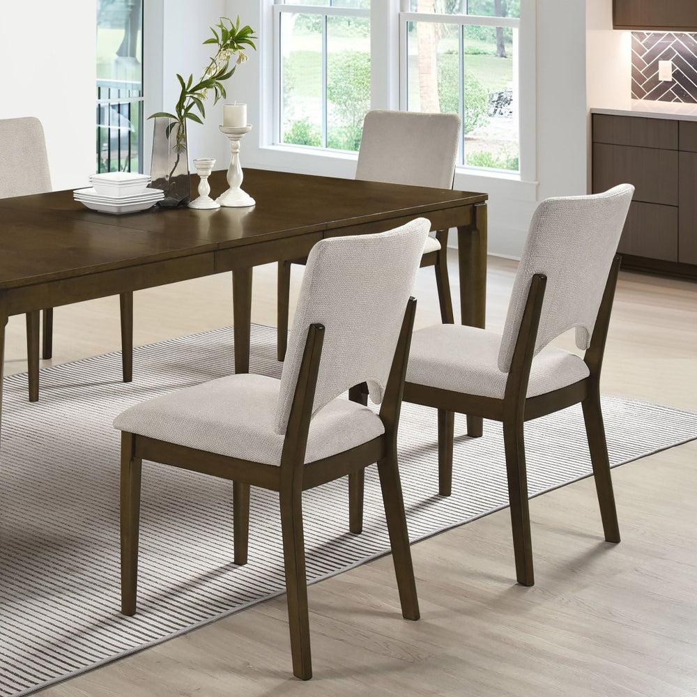 English Elm Modern Upholstered Dining Side Chairs Set of 2 Beige Fabric Contoured Support Seating B011P490004
