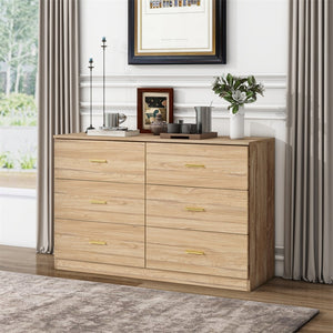 English Elm Modern Six Drawer Wide Chest Matte Hardware Bedroom Closet Organizer Storage Unit Natural W1785P379415