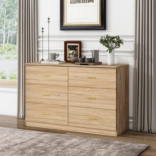 English Elm Modern Six Drawer Wide Chest Matte Hardware Bedroom Closet Organizer Storage Unit Natural W1785P379415