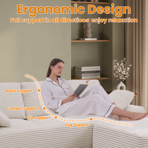 English Elm 103.5" Cloud Sectional Couch with L-Shape Chaise - No Assembly Modular Sofa, Plush Corduroy, Deep Seat Comfort Off White T3801S00005
