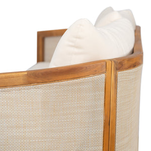 English Elm Christopher Knight Home® - Catania Acacia 3 Seater Sofa Beige – Weatherproof Acacia & Textilene Patio Sofa with UV Polyester Cushions N773P290664B