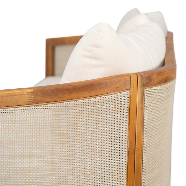 English Elm Christopher Knight Home® - Catania Acacia 3 Seater Sofa Beige – Weatherproof Acacia & Textilene Patio Sofa with UV Polyester Cushions N773P290664B