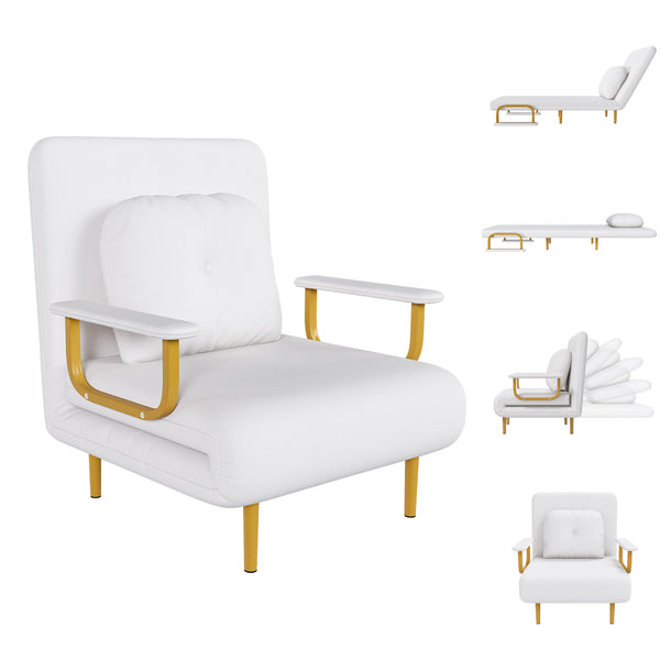 English Elm Folding Sofa Bed Convertible Chair with 5-Position Backrest, High-Density Foam, Durable Iron Frame, Space-Saving Sleeper White W2700P319131