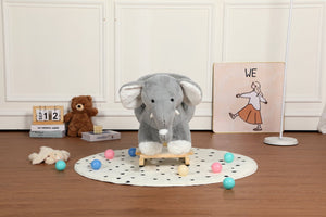 English Elm Kids Elephant Plush Rocking Toy with Sound Button Safety Belt and Sturdy Steel Frame W3723P374146