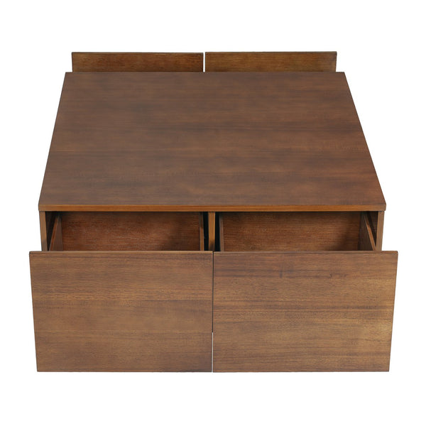 English Elm 33.25" Square Coffee Table with 4 Drawers — Minimalist Modern MDF Design, Space-Saving Durable Centerpiece Walnut N735P277298D