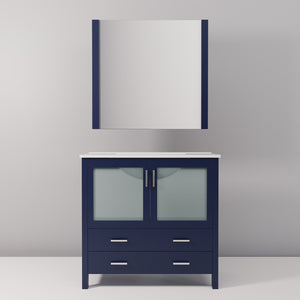 English Elm Navy Blue Bath Vanity Set With White Ceramic Top, Soft-Close Storage & Matching 34" Mirror Included B2731S00727