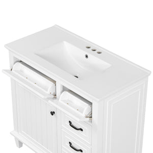 English Elm 36 Inch Bathroom Vanity - Modern Ceramic Sink, Solid Wood Frame, Adjustable Storage & Soft-Close Doors N725P336554K