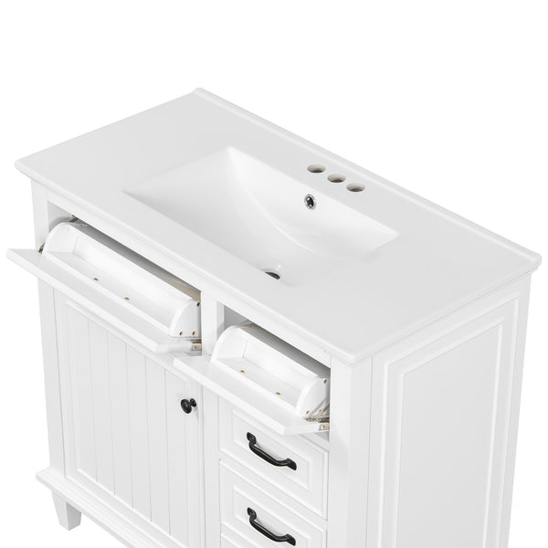 English Elm 36 Inch Bathroom Vanity - Modern Ceramic Sink, Solid Wood Frame, Adjustable Storage & Soft-Close Doors N725P336554K