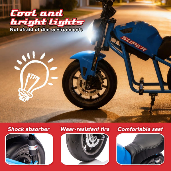 English Elm 24v300w Kids Electric Muscle Motorcycle with Dual Suspension Wide Eva Tires and Twist Throttle Blue W1578P382506