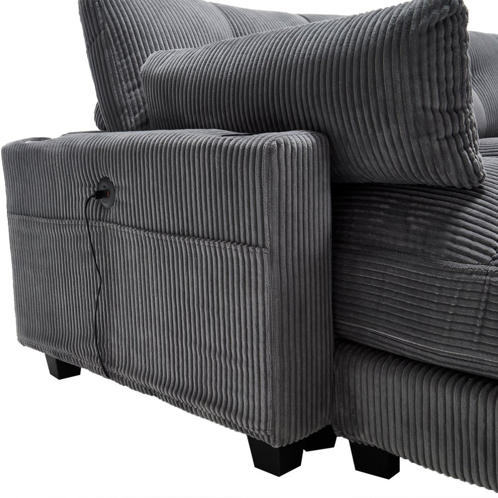 English Elm United Cozy Chaise Lounge Sofa Bed With Usb Charging, Cup Holders & Adjustable Backrest For Comfort W1568S00163-GIGA