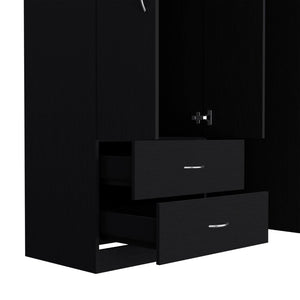 English Elm Bosko Three Door Wardrobe Armoire with Drawers Hanging Rod Black Wengue Finish B097S00224