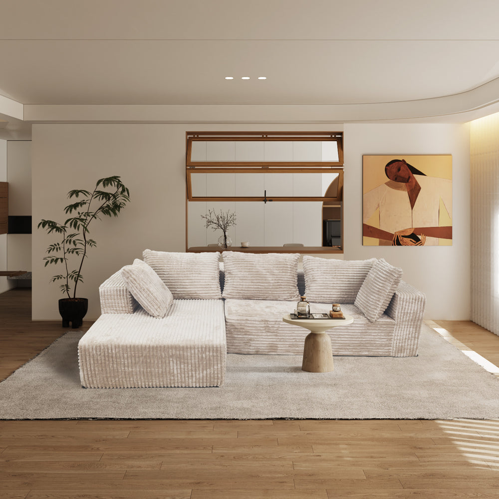 English Elm Cloud Plush Sectional Sofa L-Shape Chaise, CertiPUR-US Foam, Machine Washable Corduroy, Stain-Resistant Comfort W3341P346290