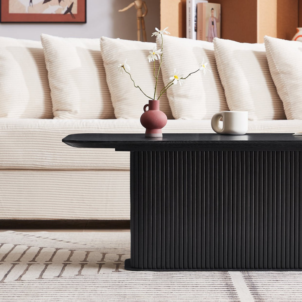 English Elm Coffee Oak Wood Coffee Table with Distressed Laminate Top and Sturdy Metal Frame for Modern Homes Black W820S00068