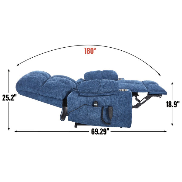 English Elm Dual Motor Power Lift Recliner with Massage Heat and Leatherair Upholstery for Living Room Blue W3224P290205