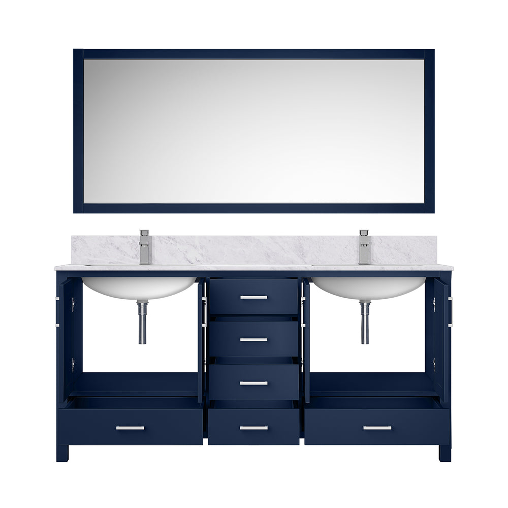 English Elm Navy Double Bath Vanity 72" W x 22" D with Carrara Marble Top, Chrome Faucet, Scratch-Resist Mirror B2731S01004