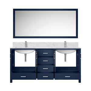 English Elm Navy Double Bath Vanity 72" W x 22" D with Carrara Marble Top, Chrome Faucet, Scratch-Resist Mirror B2731S01004