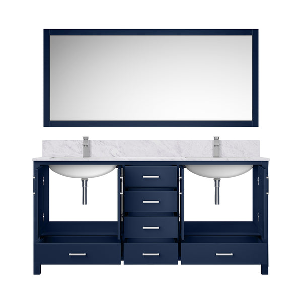 English Elm Navy Double Bath Vanity 72" W x 22" D with Carrara Marble Top, Chrome Faucet, Scratch-Resist Mirror B2731S01004