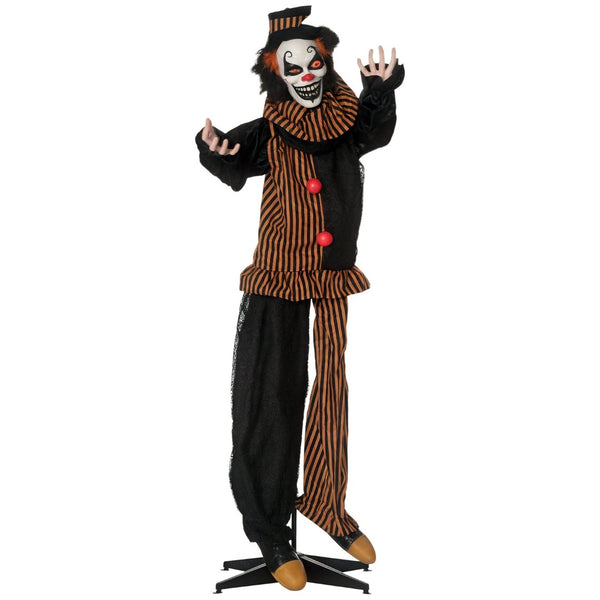 English Elm Outdoor Animatronic Clown Prop with Motion Sensing Light up Eyes for Halloween Haunts T3971P382662