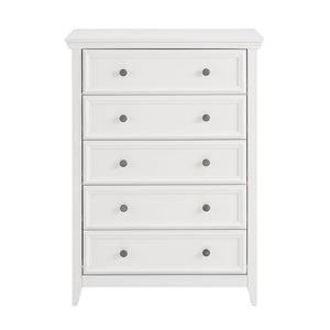 English Elm Modern 5 Drawers Dresser with Smooth Glide Drawers, Stylish Metal Handles & Unique Stable Feet Organizer for Bedroom and Living Room Storage (45.87"L x 20.08"W x 11.03"H) White W2275P149803