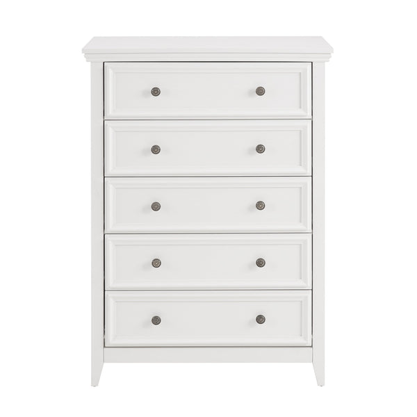 English Elm Modern 5 Drawers Dresser with Smooth Glide Drawers, Stylish Metal Handles & Unique Stable Feet Organizer for Bedroom and Living Room Storage (45.87"L x 20.08"W x 11.03"H) White W2275P149803
