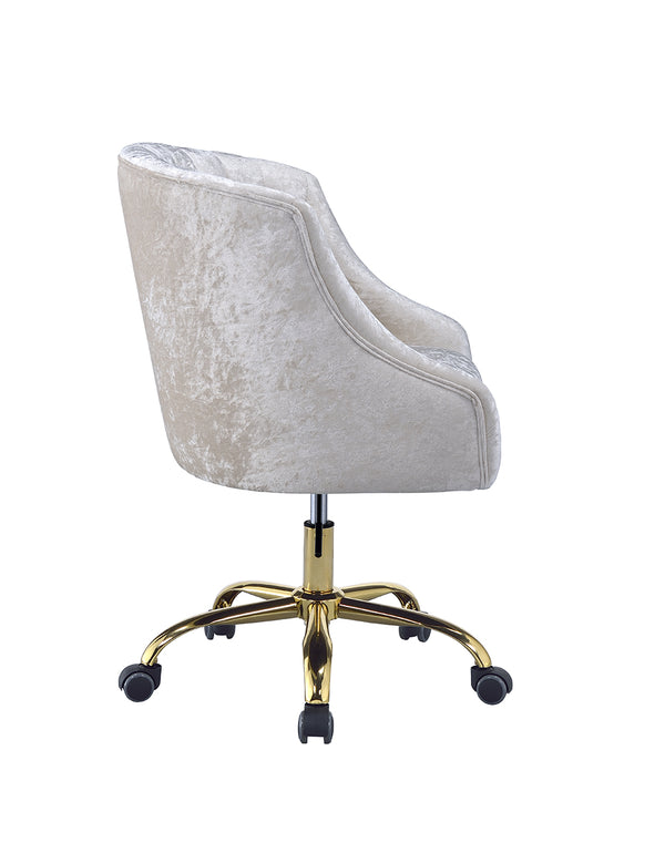 English Elm Levian Cream Velvet Office Chair with Gold Base, 360° Swivel, Adjustable Height, Tufted Comfort B2726P266289