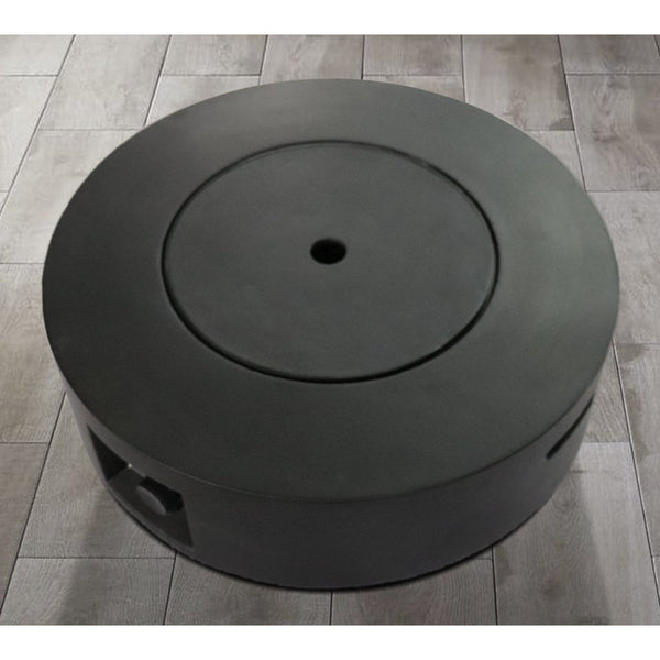 English Elm 11" Round Fiber Reinforced Concrete Outdoor Fire Pit Table with Push-Button Ignition, Lid & Cover Charcoal B120P198397