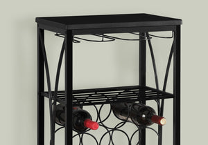 English Elm Home Bar Unit Black Metal Wine Rack with Glass Storage for Dining or Living Spaces B2710P219264