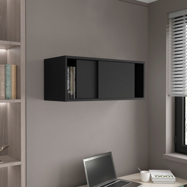 English Elm Wall Engineered Wood Cabinet with Single Door and Two Shelves for Kitchen Storage, Modern Durable Design Black 33.86 L x 14.17 W x 3.54 H B097P250893