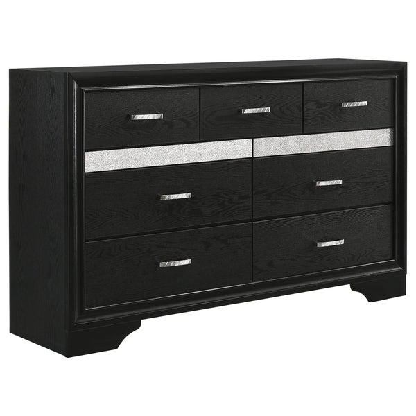 English Elm Corbin Black 5-Piece Queen Bedroom Set with Rhinestone Handles, Metallic Foil Trim & Underbed Drawers B062S00925