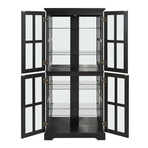 English Elm Curio Black Glass Cabinet with Cherry Finish, Adjustable Shelves, Vintage Lattice Doors & E26 Bulb Included W2275P300144