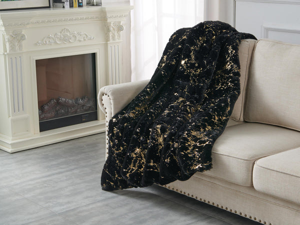 English Elm Luxury Chinchilla Faux Fur Gilded Black Throw Blanket - Elegant Cozy Accent For Home Decor & Travel B030P233958