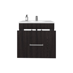 English Elm One Blanco Kronos Bathroom Vanity Hatta – Black MDF, One Door, Two Drawers + Open Shelf, Hardware Included B070P316865