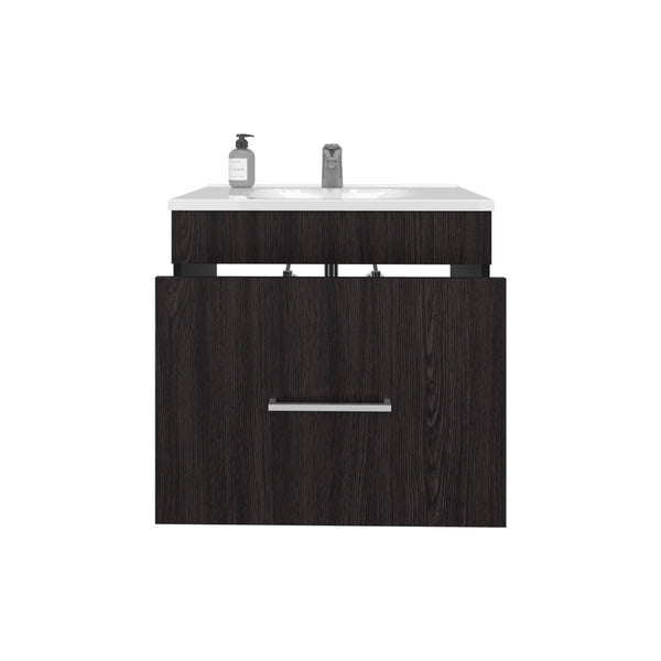 English Elm One Blanco Kronos Bathroom Vanity Hatta – Black MDF, One Door, Two Drawers + Open Shelf, Hardware Included B070P316865