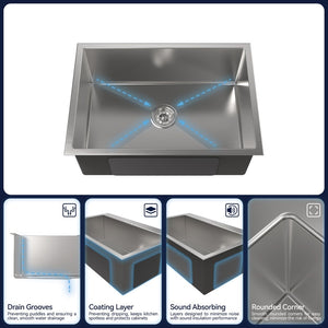 English Elm Stainless Steel Undermount Kitchen Sink Handmade 304 Grade Nano Gray Brushed Finish T3177P286043