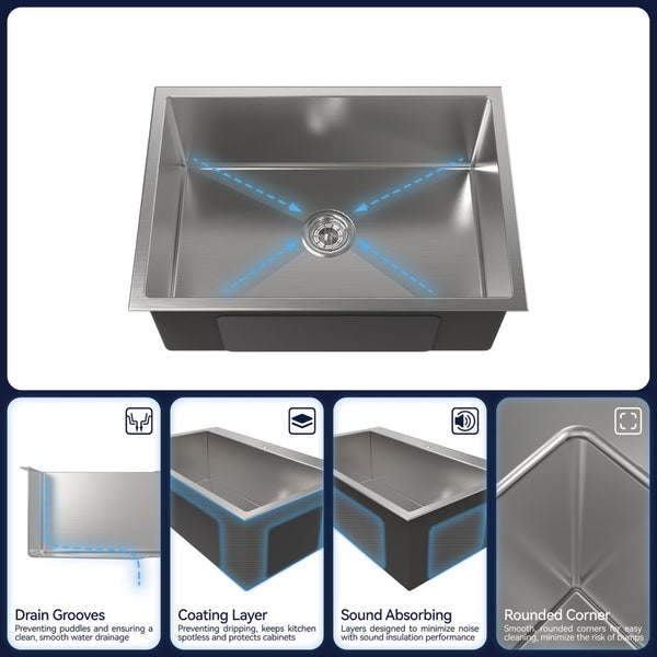 English Elm Stainless Steel Undermount Kitchen Sink Handmade 304 Grade Nano Gray Brushed Finish T3177P286043