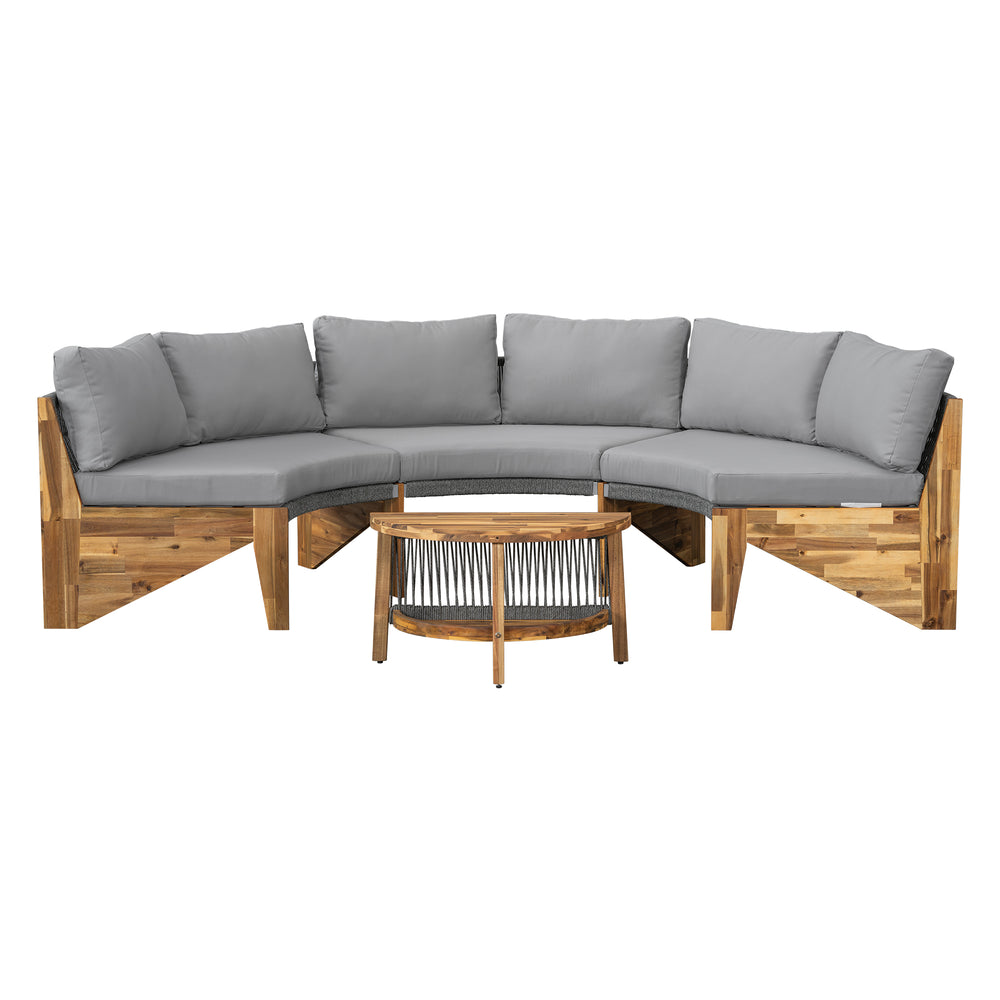 English Elm U_STYLE 6-Piece Outdoor Seating Set for 6 with Acacia Coffee Table, Thick Cushions, Durable Foam N711P246092E