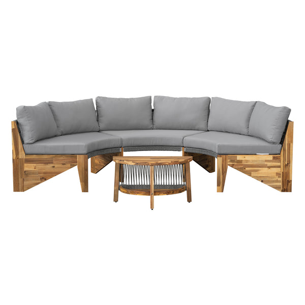English Elm U_STYLE 6-Piece Outdoor Seating Set for 6 with Acacia Coffee Table, Thick Cushions, Durable Foam N711P246092E