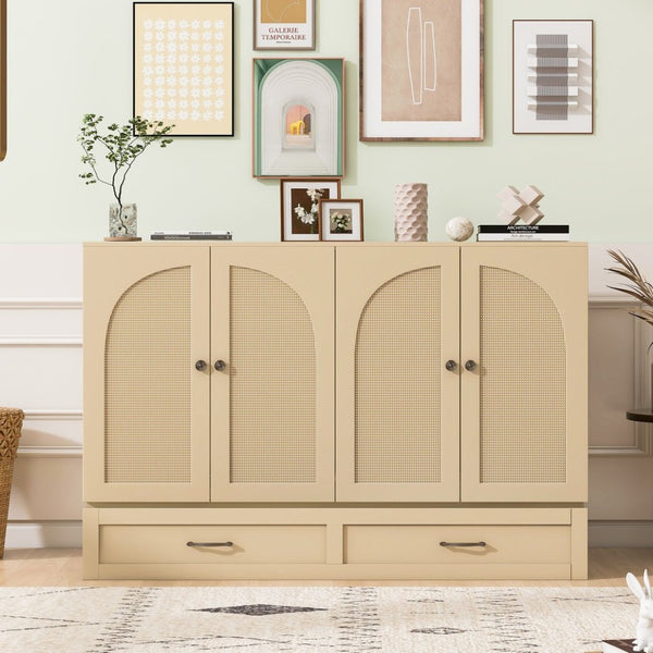 English Elm Full Size Murphy Bed Rattan Cabinet with Storage Drawers and Gold Hardware Gold N708S00009G
