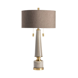 Crestview Collection Moselle Table Lamp - Elegant Obelisk Design With Brass Accents & Textured Linen Shade For Warm Lighting   Cvap2520