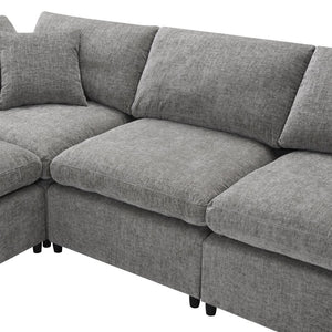 English Elm [video Modular Cloud Sectional Sofa Chenille Six Seat Sleeper with Ottoman for Living Room Gray N723S9583G
