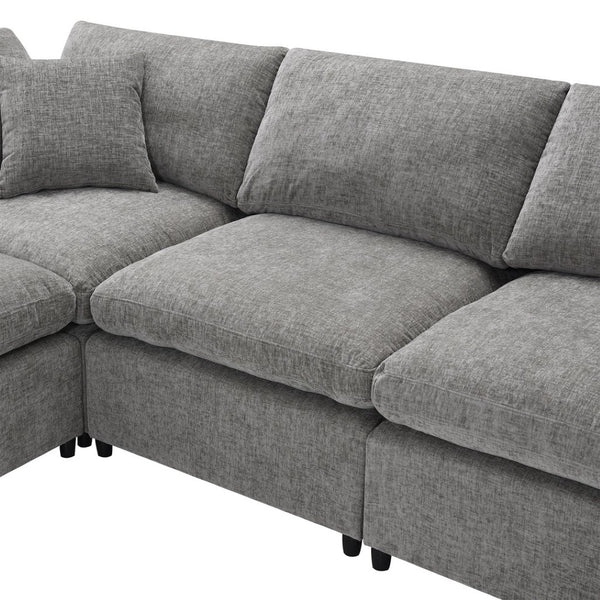 English Elm [video Modular Cloud Sectional Sofa Chenille Six Seat Sleeper with Ottoman for Living Room Gray N723S9583G