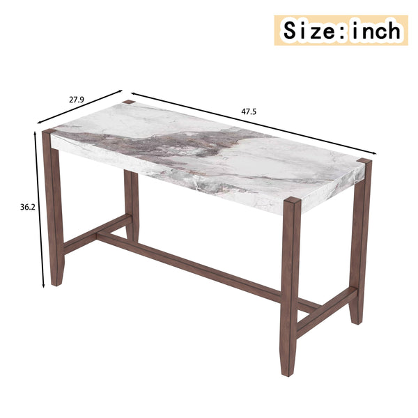English Elm Counter 47.5" Faux Marble Counter Height Table with Rubberwood Legs, Modern Durable 300lb Capacity N752P342928K